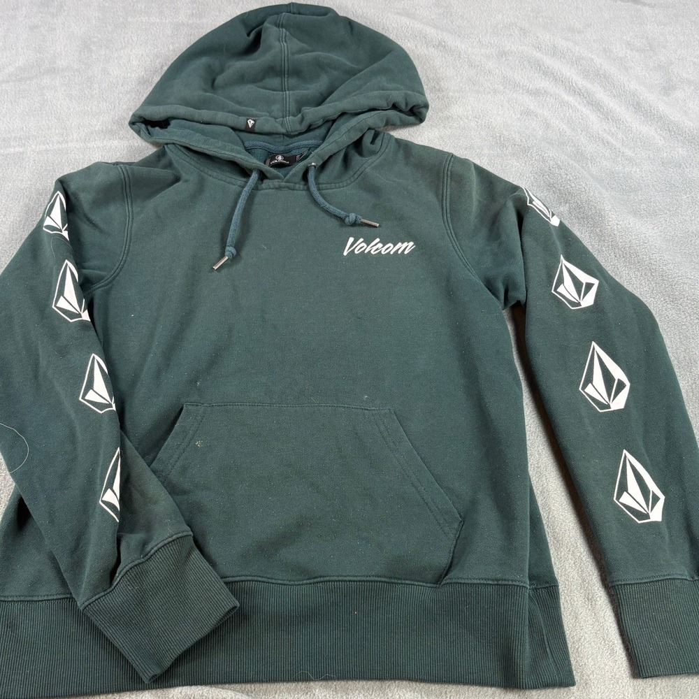 Volcom Womens Forest Green Stone Sleeve Graphic Pullover Hoodie B31318T0 Small